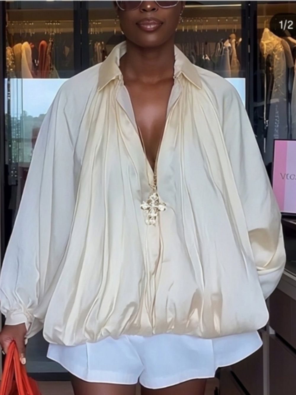Zara Satin Bomber Bubble Voluminous Satin Puffed Cream Ivory Jacket size medium - Picture 7 of 16